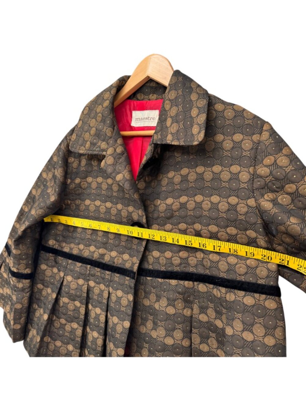 Maestro Jacquard Pleated Jacket Womens Brown Cropped Bell Sleeve Blazer Size L - Picture 8 of 10